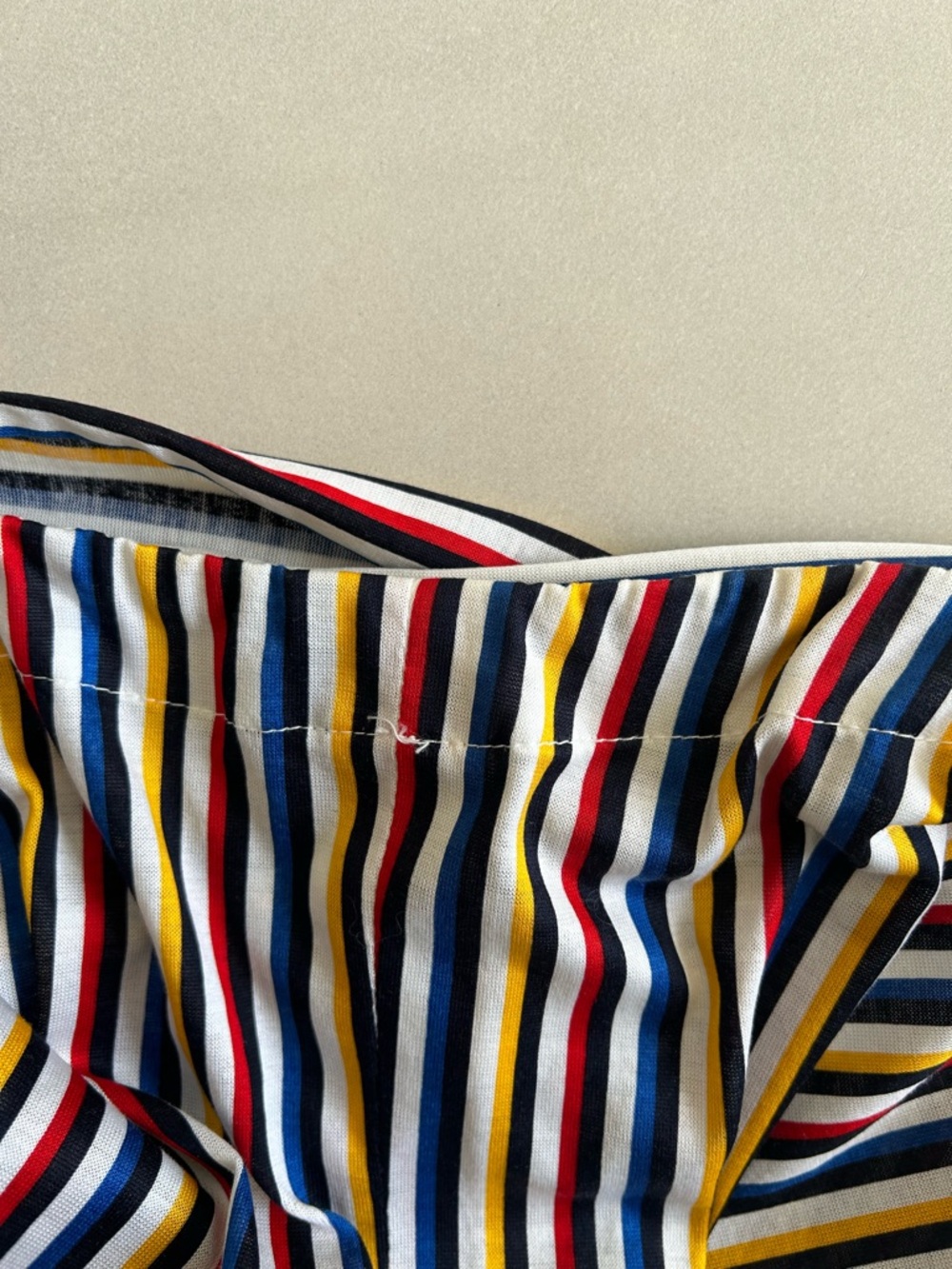 Vintage Raffanalla Stripe Square-Neck Cotton Crop Top - Navy/Red/Yellow Size 8 - Picture 13 of 14